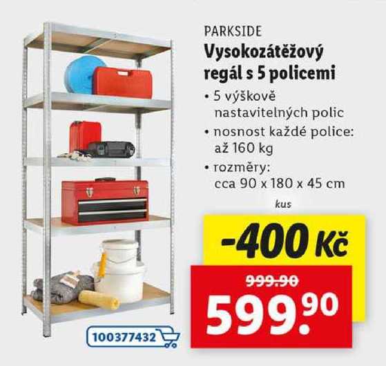 Vysokozátěžový regál s 5 policemi 