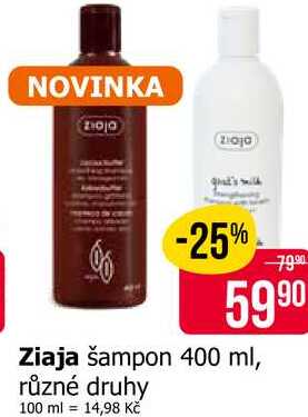 Ziaja šampon 400 ml, různé druhy 