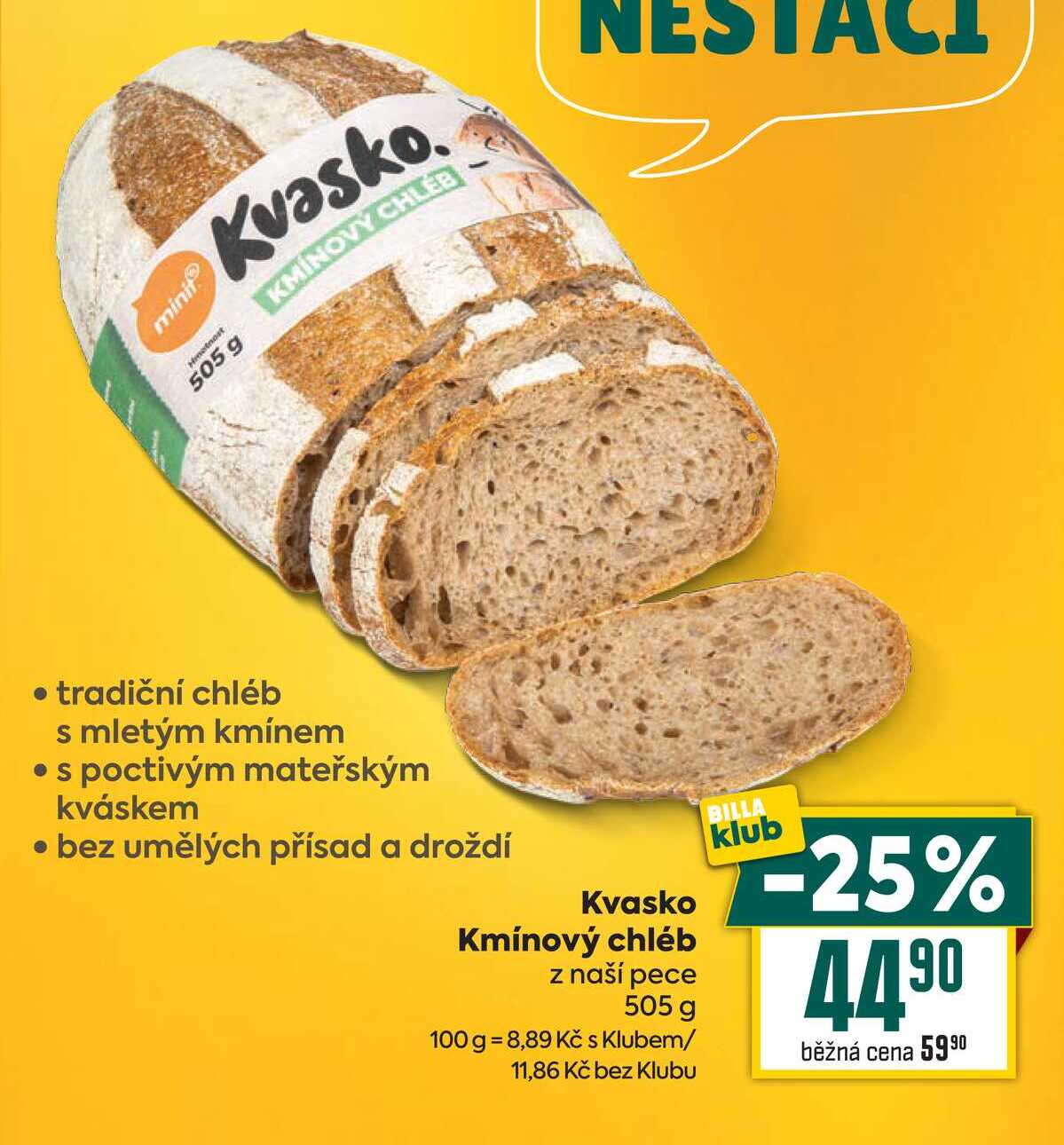 Kvasko Kmínový chléb z naší pece 505 g