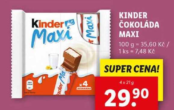 KINDER ČOKOLÁDA MAXI, 4x 21 g