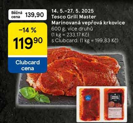 Tesco Grill Master Marinovaná vepřová krkovice, 600 g