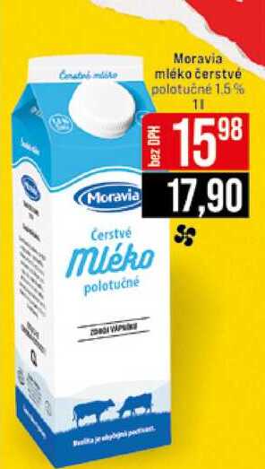 Moravia mléko čerstvé polotučné 1.5% 1l