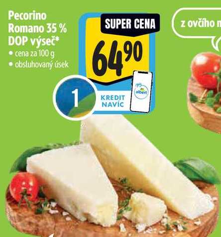 Pecorino Romano 35% DOP výseč, cena za 100 g