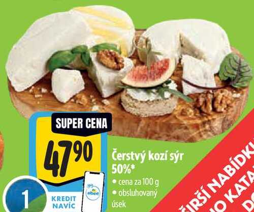 Čerstvý kozí sýr 50%, cena za 100 g
