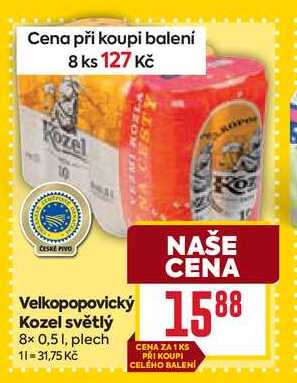 Velkopopovický Kozel světlý 8x 0,51, plech 