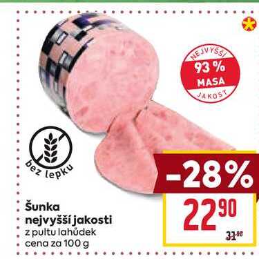 Šunka nejvyšší jakosti z pultu lahůdek cena za 100g