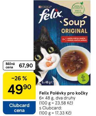 Felix Polévky pro kočky, 6x 48 g. dva druhy 