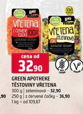 Green apotheke těstoviny vřetena 300 g zeleninová 250 g z červené čočky 
