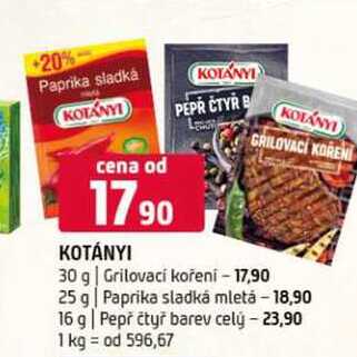 Kotányi 30 g Grilovací koření 25 g Paprika sladká mletá 16 g Pepř čtyř barev celý 