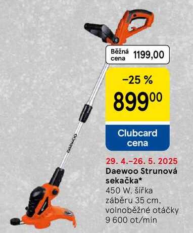 Daewoo Strunová sekačka, 450 W, šířka záběru 35 cm, volnoběžné otáčky 9 600 ot/min 
