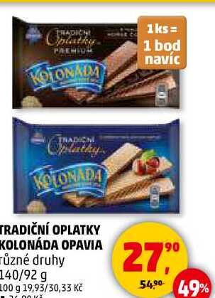TRADIČNÍ OPLATKY KOLONÁDA OPAVIA ůzné druhy, 140/92 g  