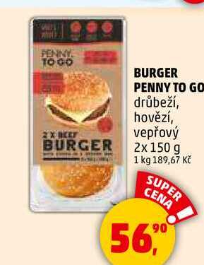 BURGER PENNY TO GO drůbeží, hovězí, vepřový, 2x 150 g 