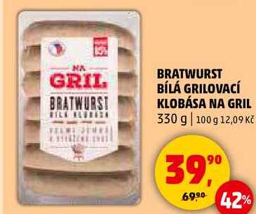 BRATWURST BÍLÁ GRILOVACÍ KLOBÁSA NA GRIL, 330 g 