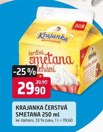KRAJANKA ČERSTVÁ SMETANA 250 ml ke šlehání, 33% tuku