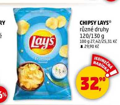 CHIPSY LAYS různé druhy, 120/130 g 