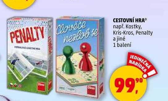 CESTOVNÍ HRA např. Kostky, Kris-Kros, Penalty a jiné, 1 balení  