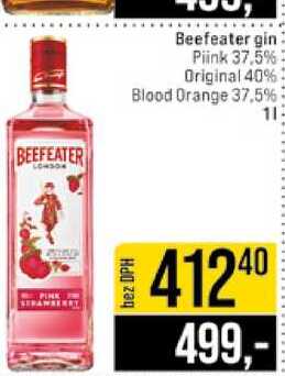 Beefeater gin Piink 37,5% Original 40% Blood Orange 37,5% 1l