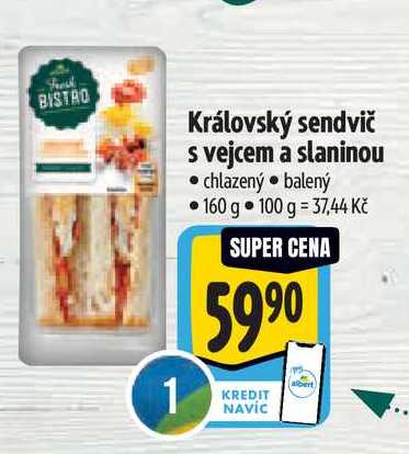  Královský sendvič s vejcem a slaninou  160 g