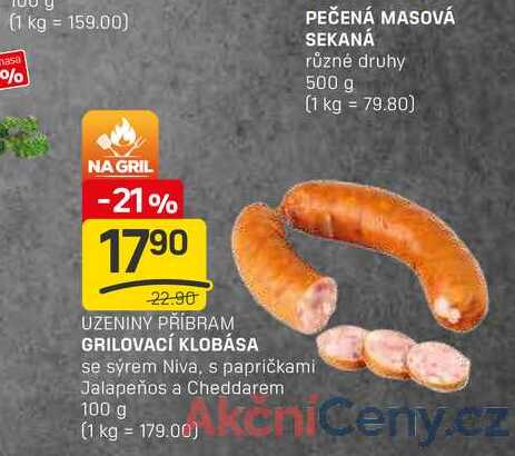 GRILOVACÍ KLOBÁSA se sýrem Niva, s papričkami Jalapeños a Cheddarem 100 g