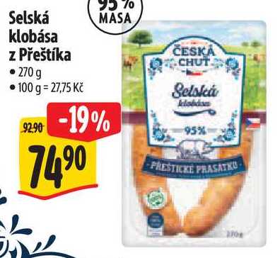 Selská klobása z Přeštíka, 270 g