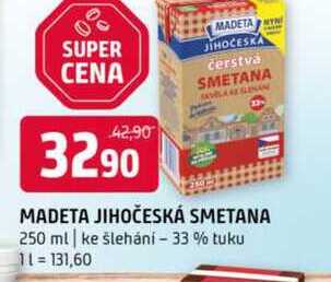Madeta Jihočeská trvanlivá smetana ke šlehání 33 % 250ml