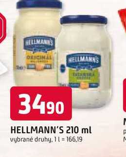 Hellmann's majonéza, tatarská omáčka 210ml, vybrané druhy