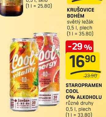 STAROPRAMEN COOL 0% ALKOHOLU různé druhy 0,5l, plech 