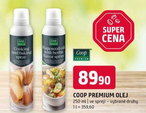 Coop premium olej 250 ml ve spreji vybrané druhy