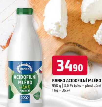 Ranko acidofilní mléko 950 g 3,6 % tuku plnotučné 