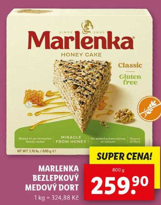 MARLENKA BEZLEPKOVÝ MEDOVÝ DORT, 800 g
