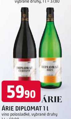 ÁRIE DIPLOMAT 1L vino polosladké, vybrané druhy 