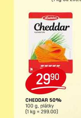 CHEDDAR 50% 100 g, plátky 