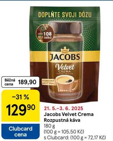 Jacobs Velvet Crema Rozpustná káva, 180 g 