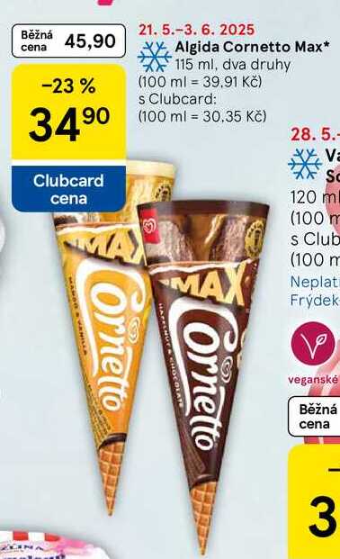 Algida Cornetto Max, 115 ml, dva druhy
