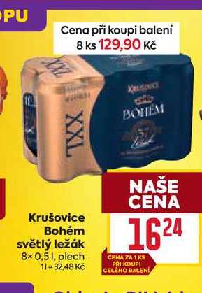 Krušovice Bohém světlý ležák 8× 0.5, plech