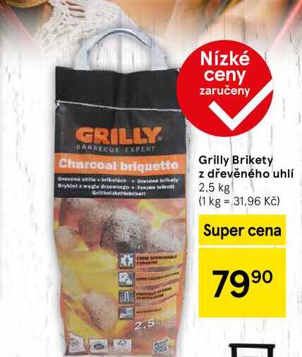 Grilly Brikety z dřevěného uhlí, 2.5 kg  
