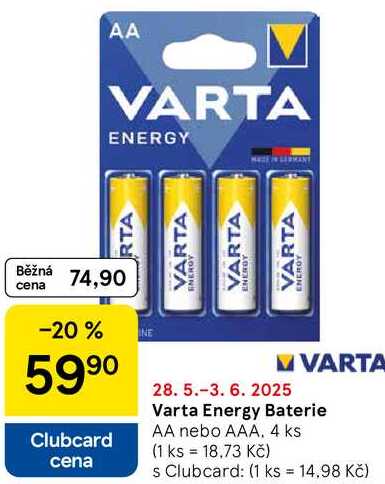 Varta Energy Baterie AA nebo AAA, 4 ks