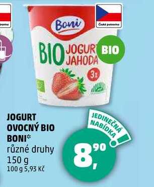 JOGURT OVOCNÝ BIO BONI různé druhy, 150 g 