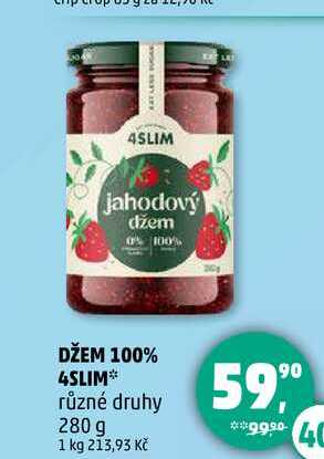 DŽEM 100% 4SLIM různé druhy, 280 g