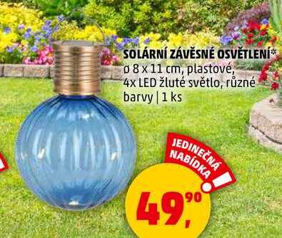 SOLÁRNÍ ZÁVĚSNÉ OSVĚTLENÍ 08 x 11 cm, plastové, 4x LED žluté světlo, různé barvy, 1 ks