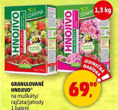 GRANULOVANÉ HNOJIVO na muškáty/ rajčata/jahody, 1 balení 