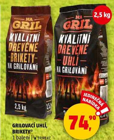 GRILOVACÍ UHLÍ, BRIKETY, 1 balení