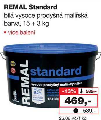 REMAL Standard bílá vysoce prodyšná malířská barva, 15 + 3 kg 