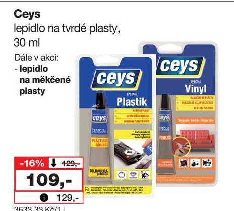 Ceys lepidlo na tvrdé plasty, 30 ml 