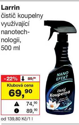 Larrin čistič koupelny využívající nanotech- nologii, 500 ml 