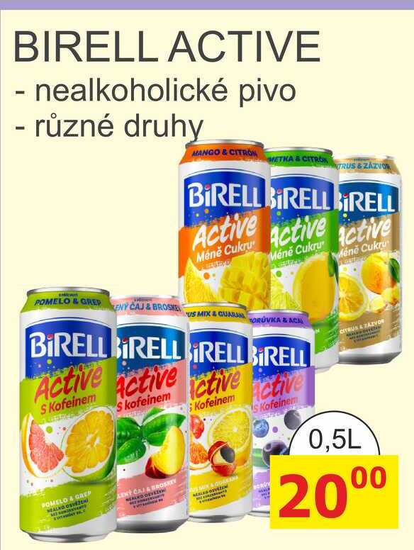 BIRELL ACTIVE - nealkoholické pivo, různé druhy 0,5l plech