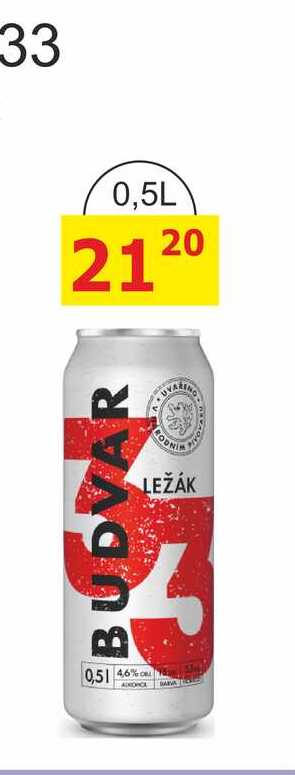 Budweiser Budvar, Budvar33, pivo světlý ležák 0,5l plechovka