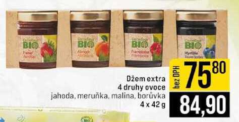 Džem extra 4 druhy ovoce jahoda, meruňka, malina, borůvka 4x42g