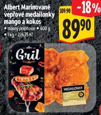 Albert Marinované vepřové medailonky mango a kokos, 400 g