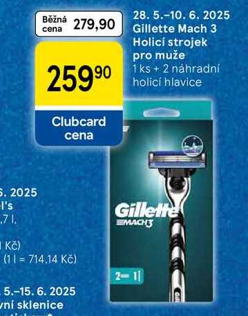 Gillette Mach 3 Holicí strojek pro muže, 1 ks + 2 náhradní holicí hlavice  